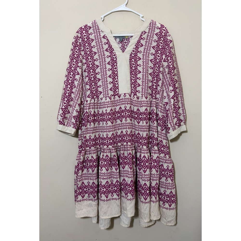 Figueroa And Flowers Midi Dress Women Wine/Cream L Boho Cottagecore